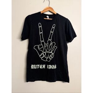 Dutch Bros Black Glow in the Dark Skeleton Hand Rock Graphic T-Shirt Size Small